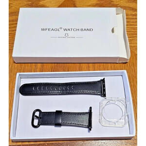 WFEAGL Natural Leather Watch Protector & Band; Color: Black Buckle & Band-38 mm
